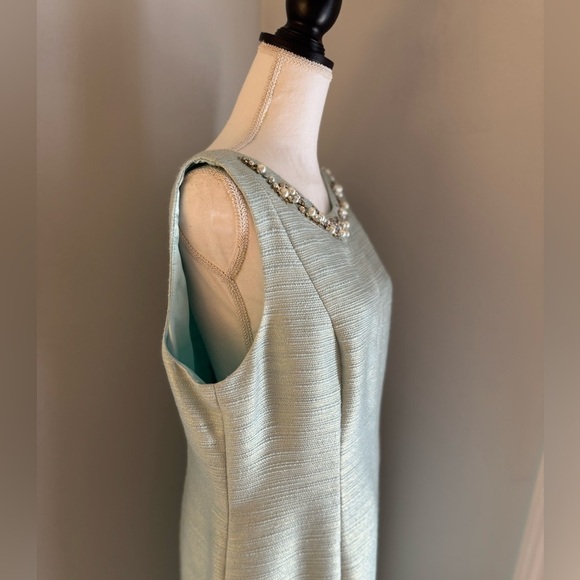 Tahari Arthur S Levine Mint Green Woven Cocktail Sheath Style Dress Size 16 - Picture 4 of 14